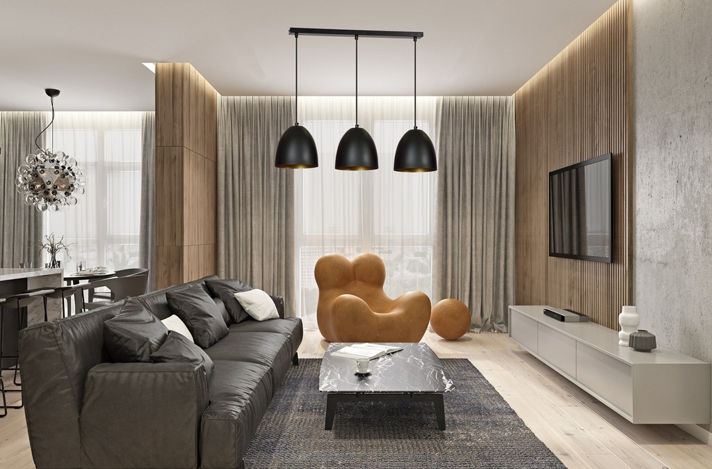 Lampada a sospensione Lenox 3 – nero oro – foto 4