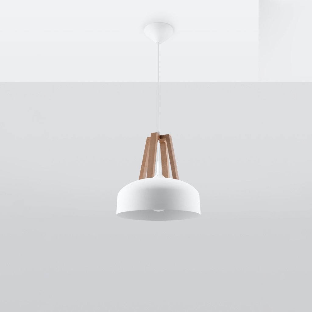 Lampada a sospensione CASCO – bianco/legno naturale – foto 3
