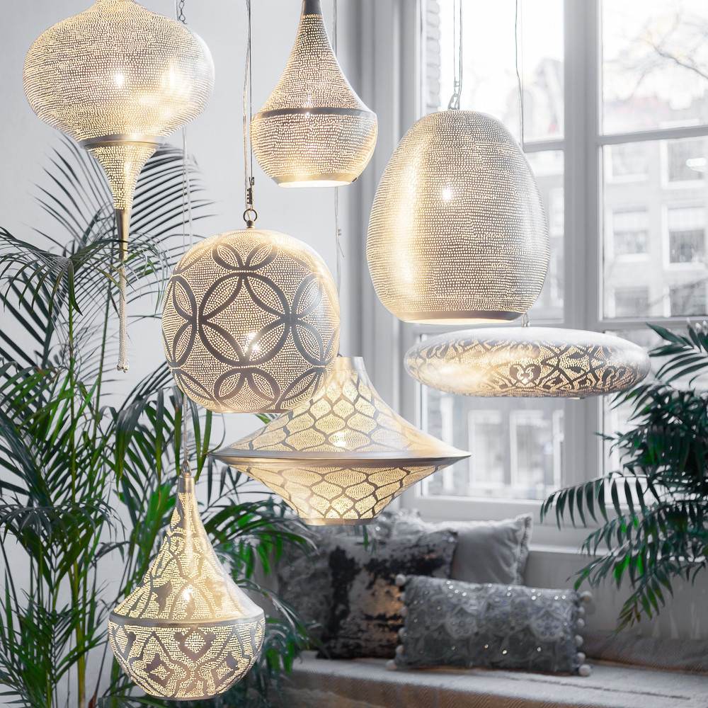 Pendant Lamp - Ball - Circles - M - Silver - Zenza