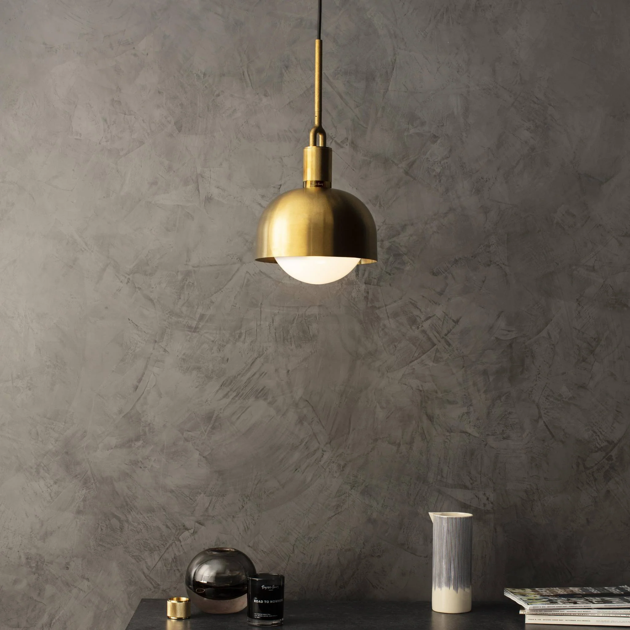 FORKED PENDANT / LINEAR / SHADE / GLOBE / OPAL / MEDIUM · BRASS · 3
