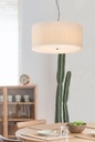 E1 BOLENA Pendant Lamp in Pleated Fabric, Entirely Handmade in Italy – White, Ivory Pongé, Glossy espresso brown fabric cable – in a room setting