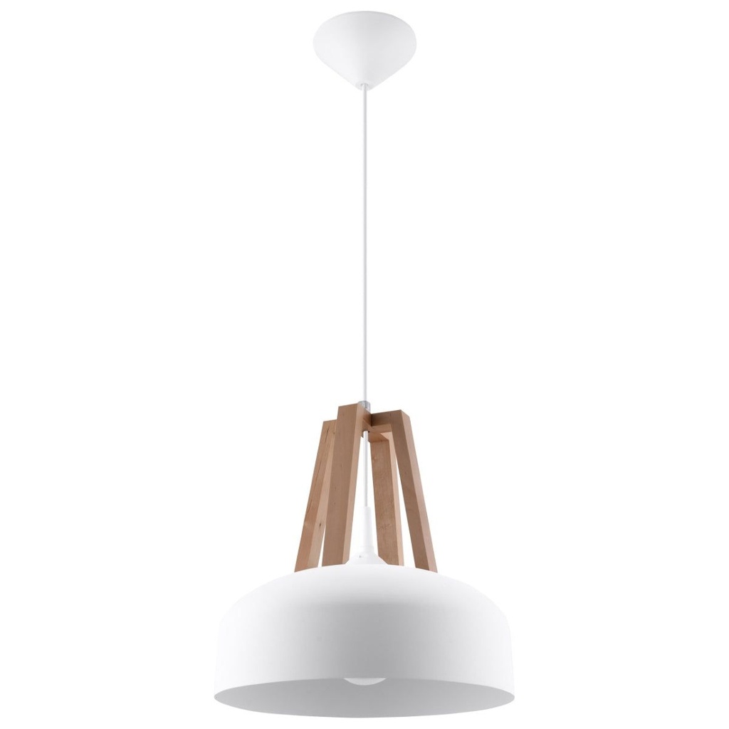 Lampada a sospensione CASCO bianco/legno naturale