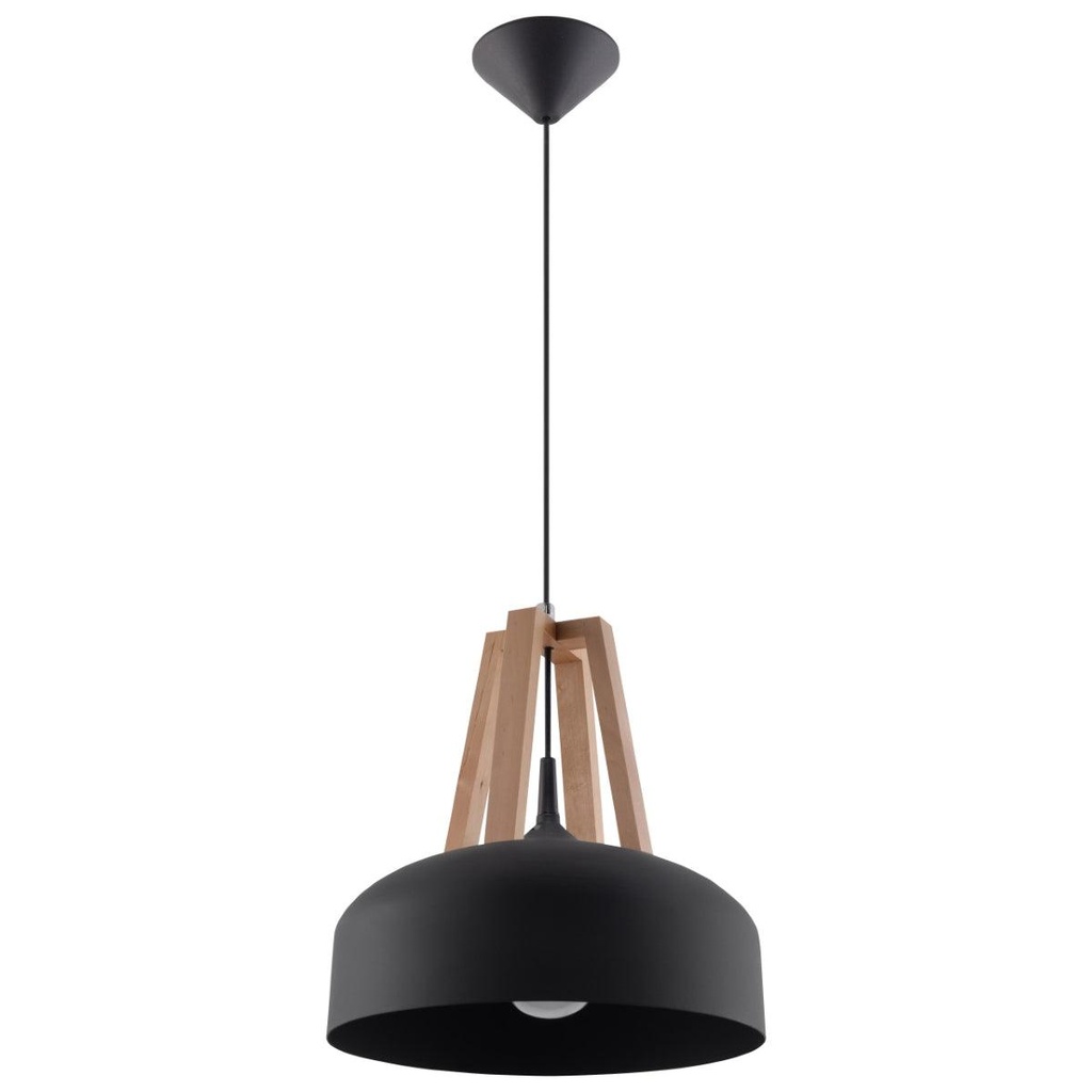 Lampada a sospensione CASCO nero/legno naturale