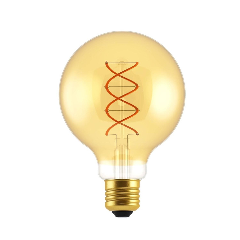 Lampadina LED Dorata Globo G95 filamento Curvo doppio a spirale 5W