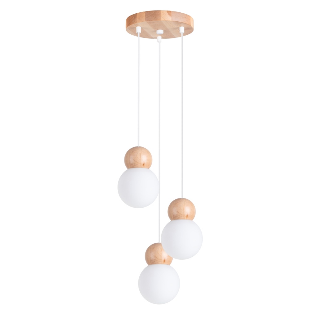 Lampada a sospensione PEKKA 3P bianco/legno naturale