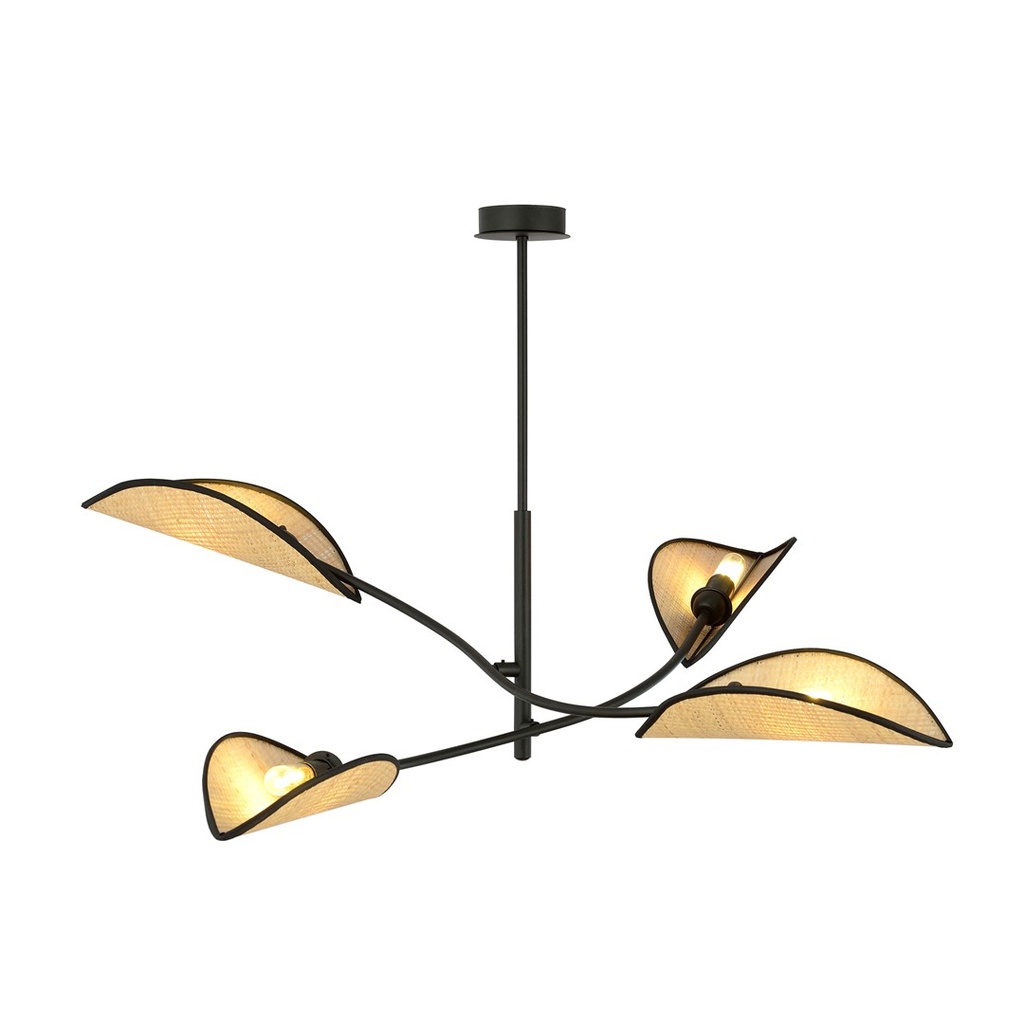 [1108/4] Plafonnier Lotus 4 noir/rotin