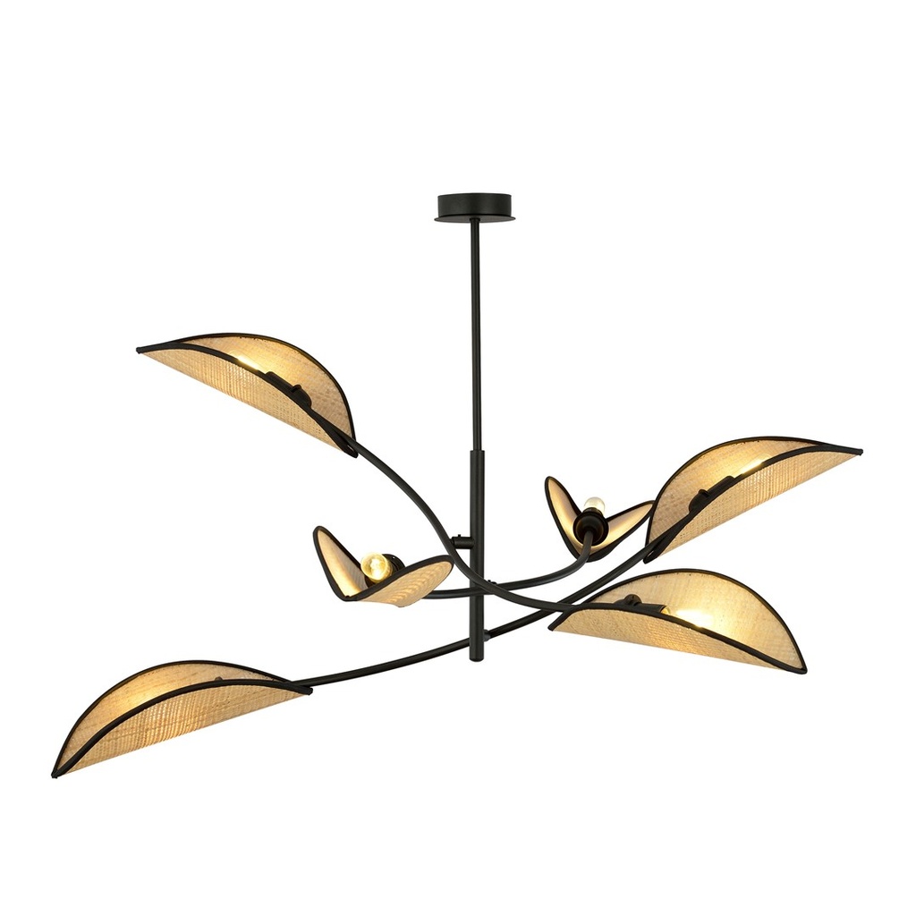 [1108/6] Plafonnier Lotus 6 noir/rotin