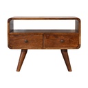 Mini meuble multimédia courbé en châtaignier avec 2 tiroirs
