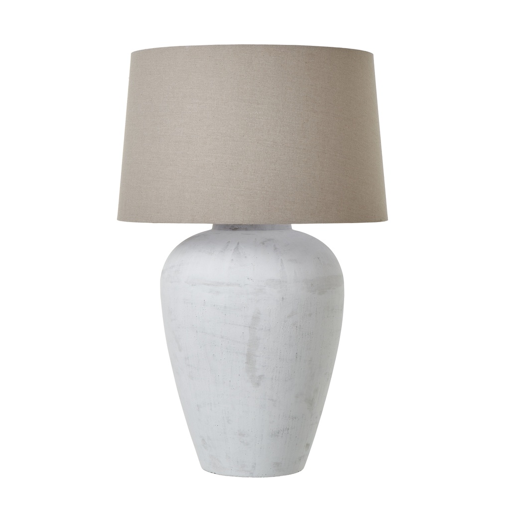 Lampada da tavolo alta Athena in pietra invecchiata con paralume in lino