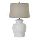 Lampada con vaso in ceramica bianca con paralume in lino