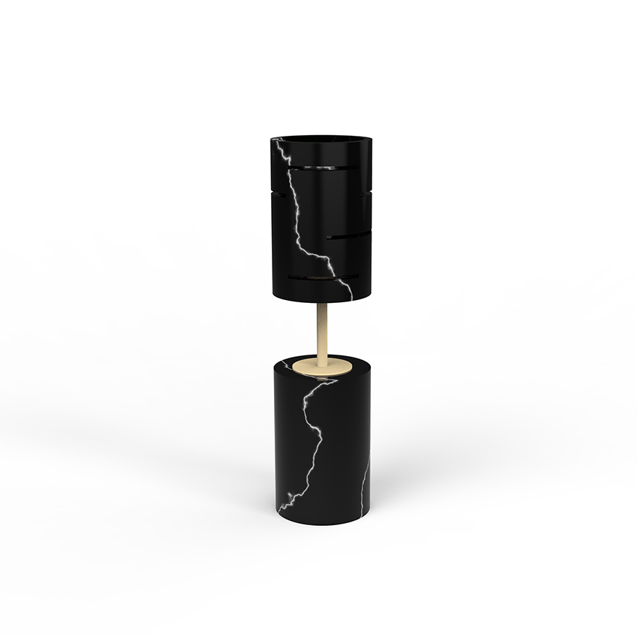 OR39 ADE Lampada da Tavolo Marmo Nero Marquina Interamente Fatto a Mano in Italia