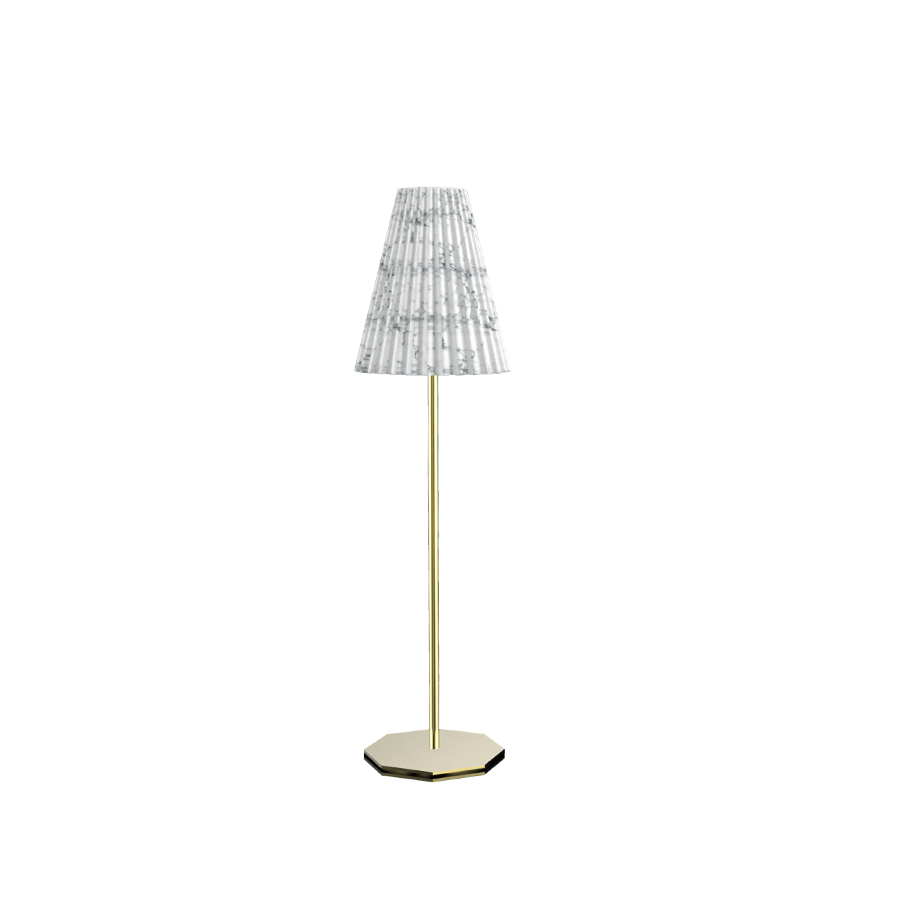 OR7 ERA Lampada da Tavolo in Marmo di Carrara Plisse Interamente Fatto a Mano in Italia