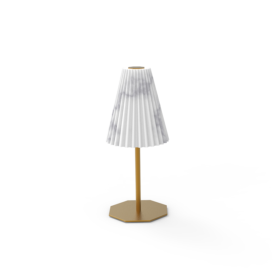 OR9 ATENA Lampada da Tavolo in Marmo di Carrara Plisse Interamente Fatto a Mano in Italia