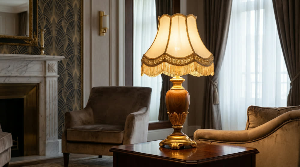 [LUMINA-LF-W8YRIIFF4] IMPERIALE 75 — lampada da tavolo in legno sagomato con passamaneria