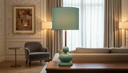 CONCHIGLIA 100 — aqua-green ceramic lamp with walnut base