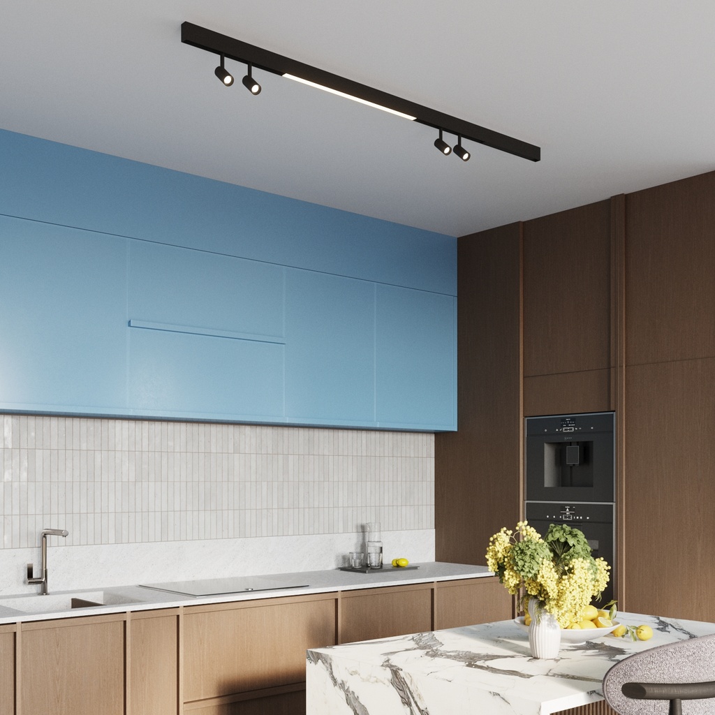 Illuminazione a binario trifase a soffitto KARO — 5 punti luce