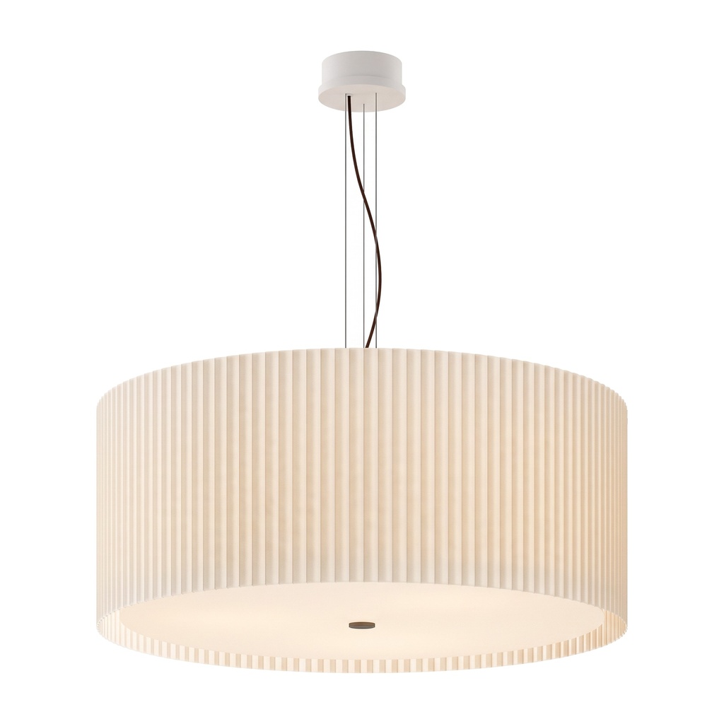 [E1-BI-041-RM13] E1 BOLENA Suspension en tissu plissé, entièrement fabriquée à la main en Italie (Blanc, Pongé ivoire, Câble textile marron expresso brillant)