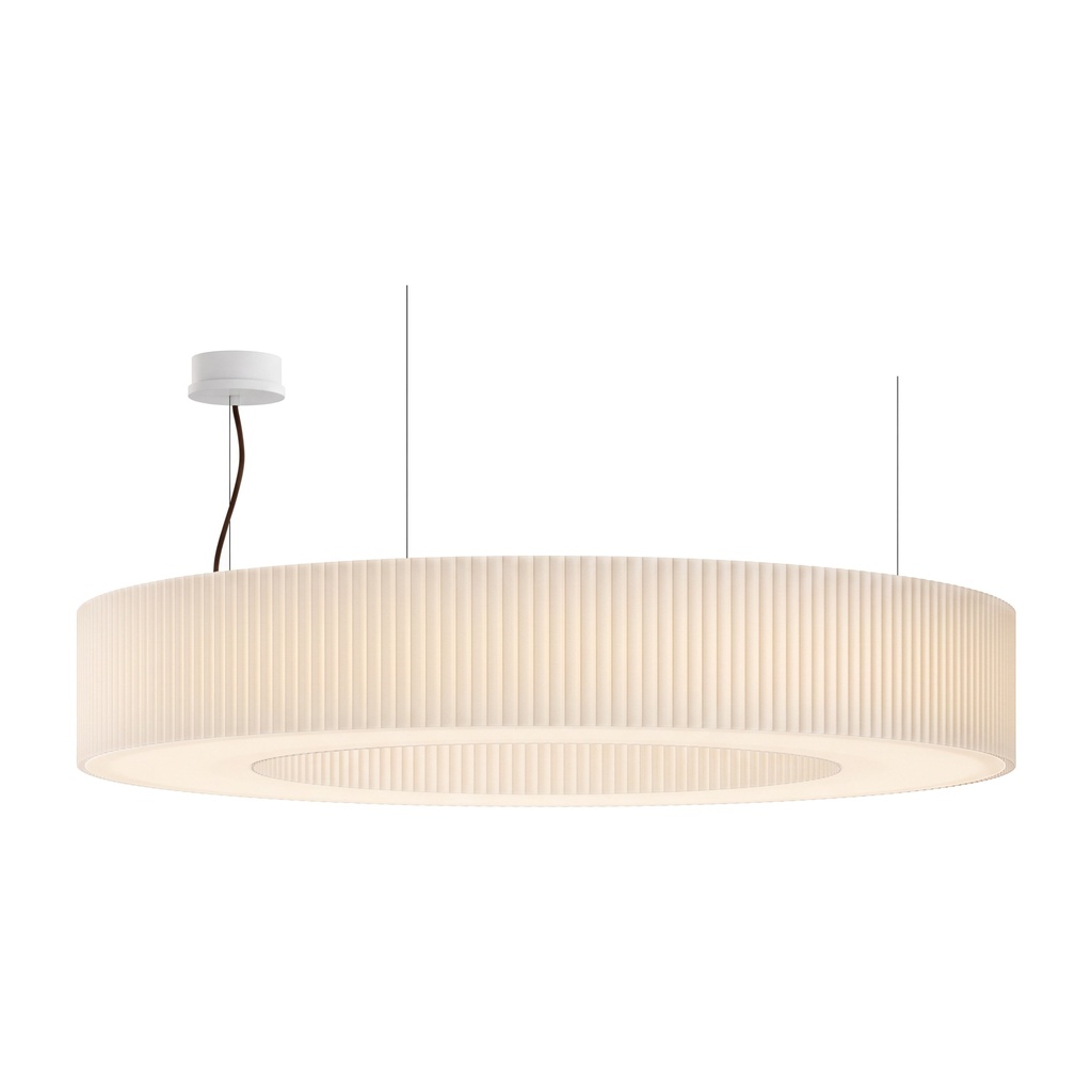 [R1-BI-041-RM13] R1 BUDICCA Large Pendant Lamp with Pleated Lampshade, Entirely Handmade in Italy (White, Ivory Pongé, Glossy espresso brown fabric cable)