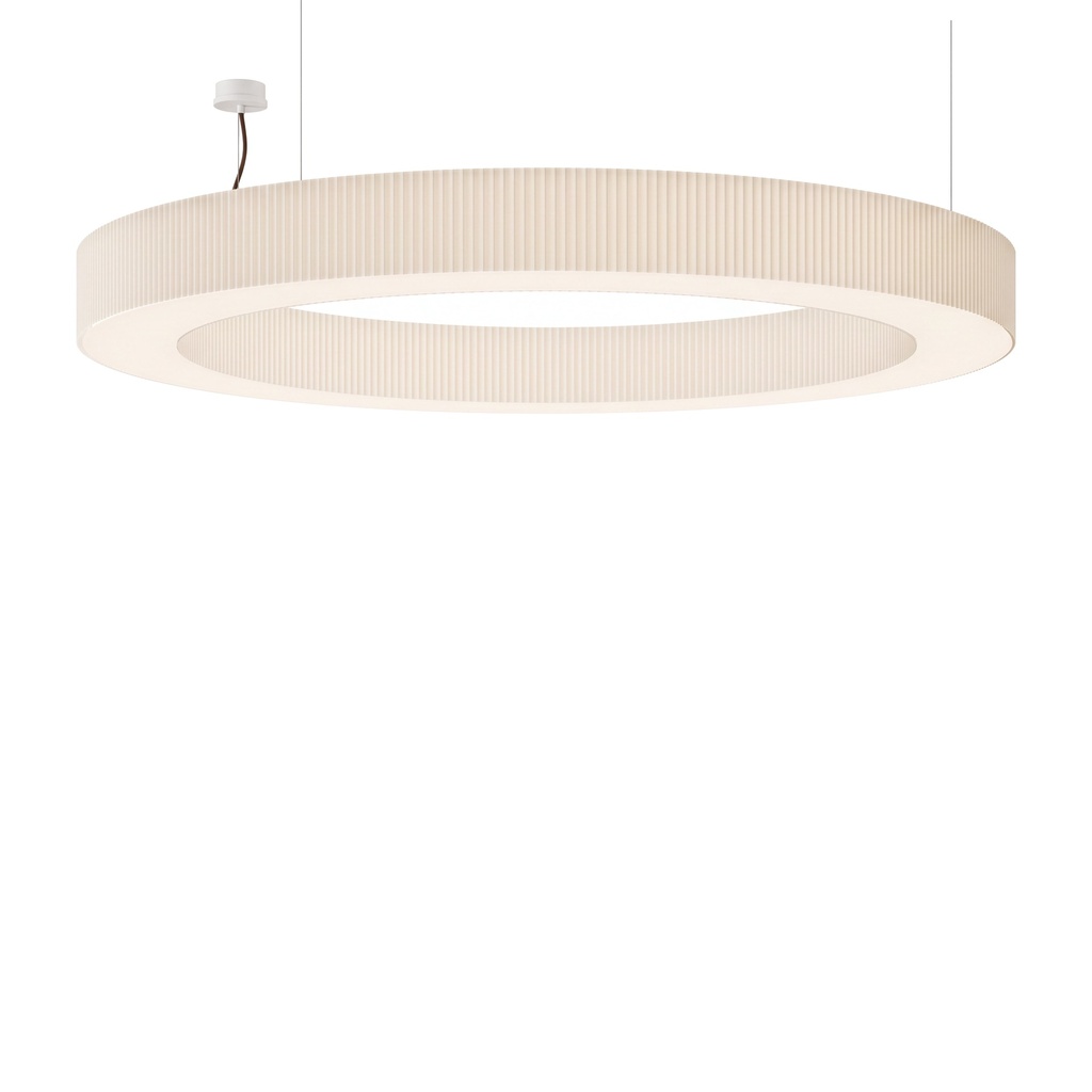 [R2-BI-041-RM13] R2 NEFERTITI Grande suspension avec abat-jour plissé, entièrement fabriquée à la main en Italie (Blanc, Pongé ivoire, Câble textile marron expresso brillant)