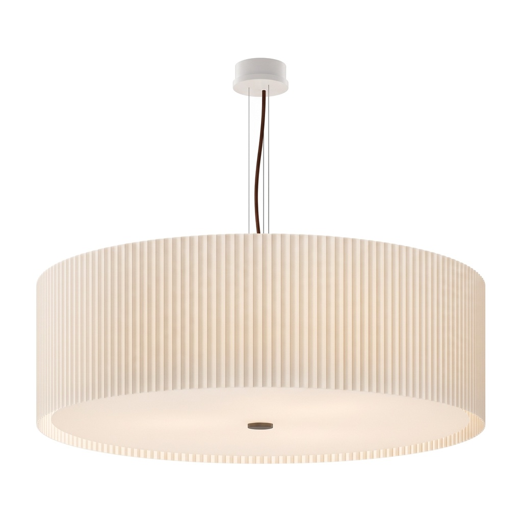 [E2-BI-041-RM13] E2 ELIZABETH Suspension en tissu plissé, entièrement fabriquée à la main en Italie (Blanc, Pongé ivoire, Câble textile marron expresso brillant)