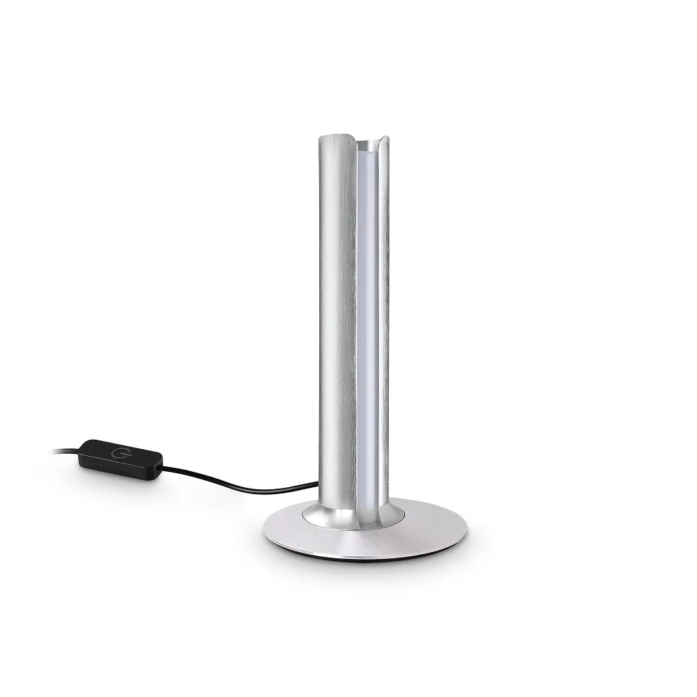 Ideal Lux Lampe à poser DORICA TL1 lisse, avec interrupteur, avec variateur tactile IP20, dimmable – acier brossé