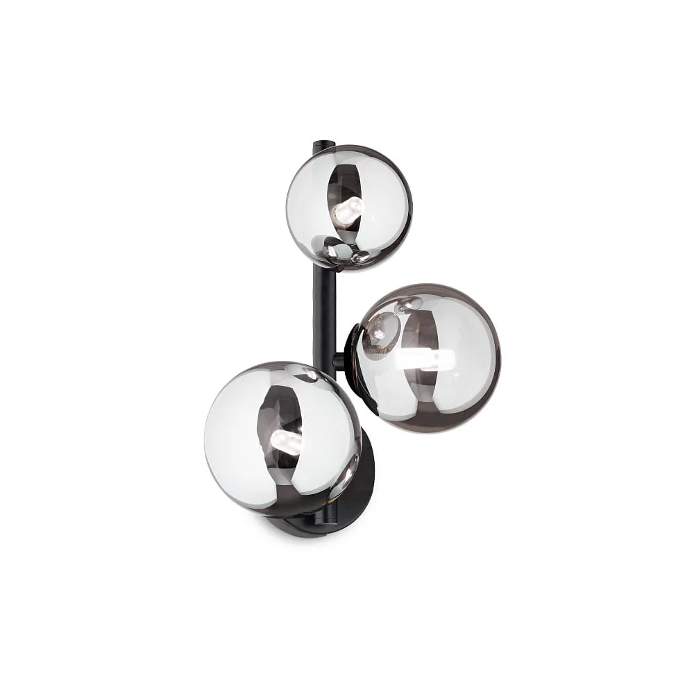 Ideal Lux Applique murale PERLAGE 3 flammes G9 IP20 – noir, total-L∕ H∕ D: 24∕ 32∕ 16 cm, holder-Ø: 10 cm, glass-Ø: 10 cm, Ø: 12 cm