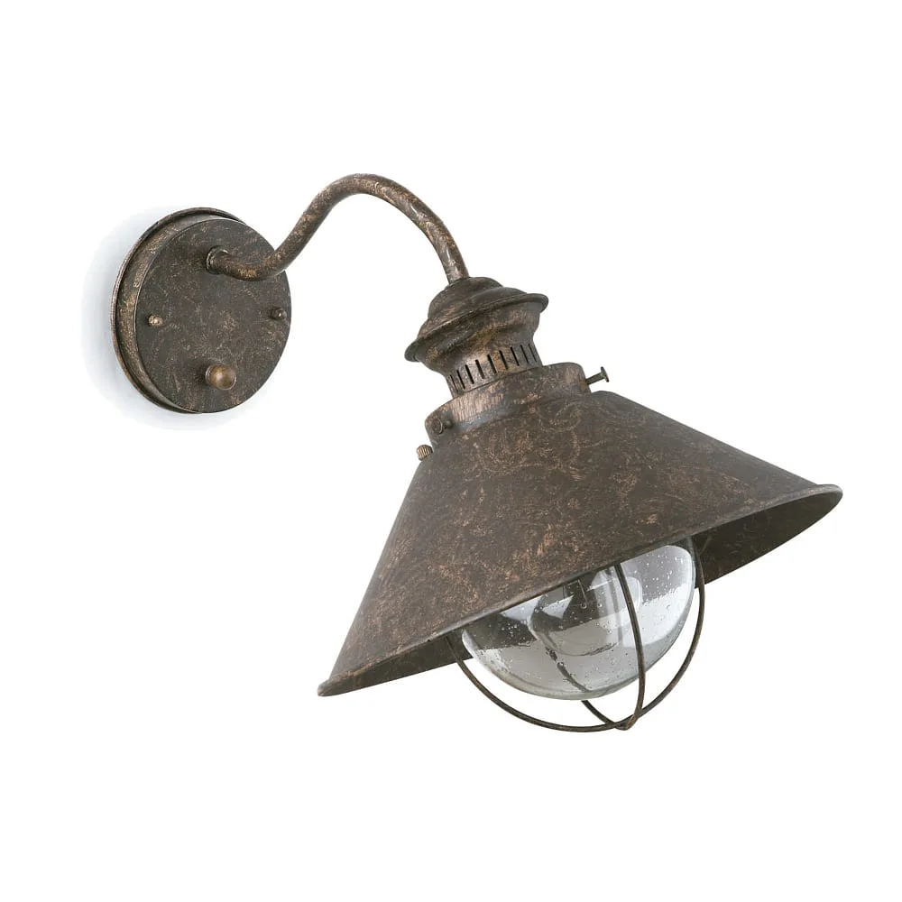 FARO BARCELONA Wall luminaire NAUTICA E27 IP33, rust brown, L∕ W∕ H∕ D: 37/26/26/26 cm