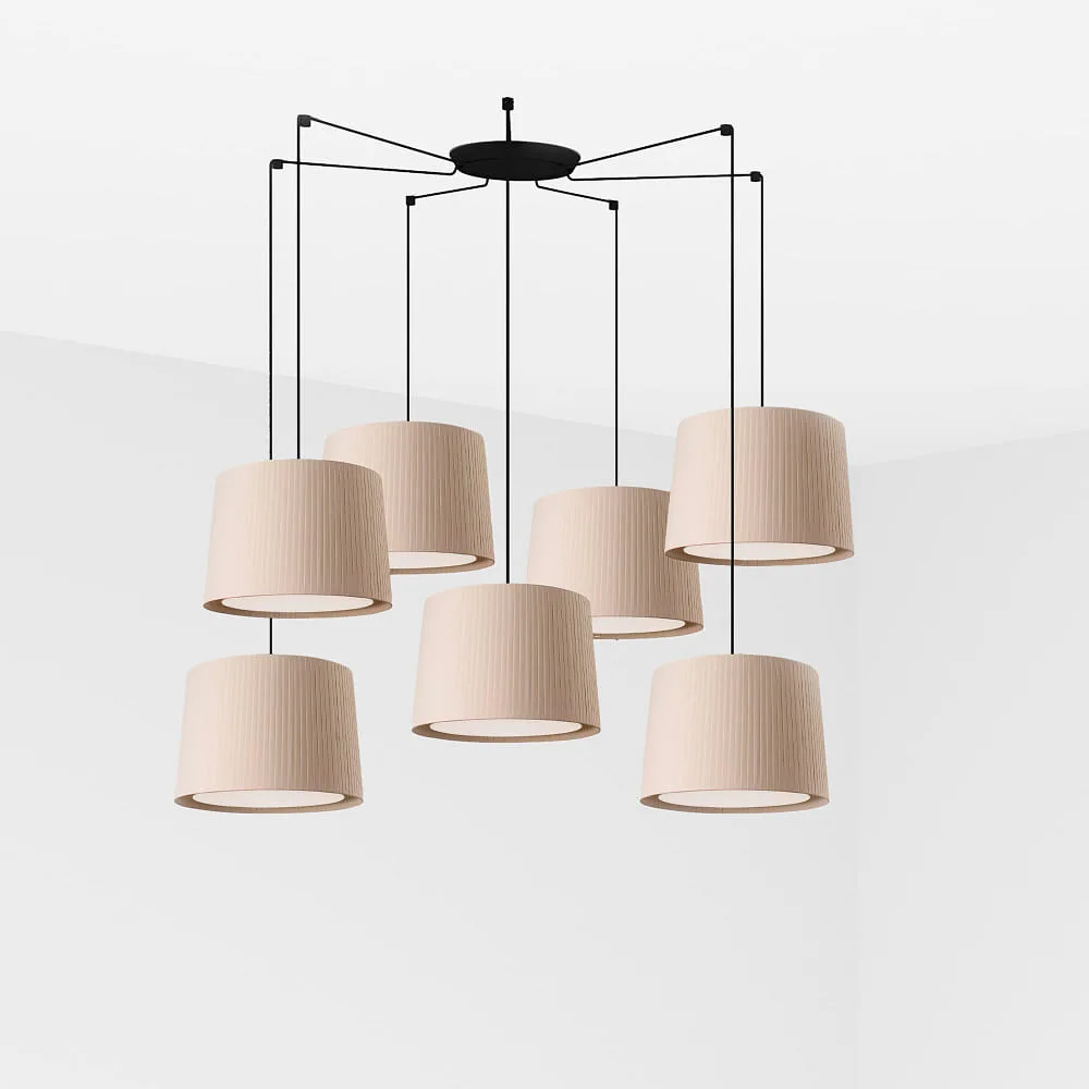 [FAR-64314-44-7L] FARO BARCELONA Lampada a sospensione SAMBA a 7 luci E27 IP20, beige, nero opaco