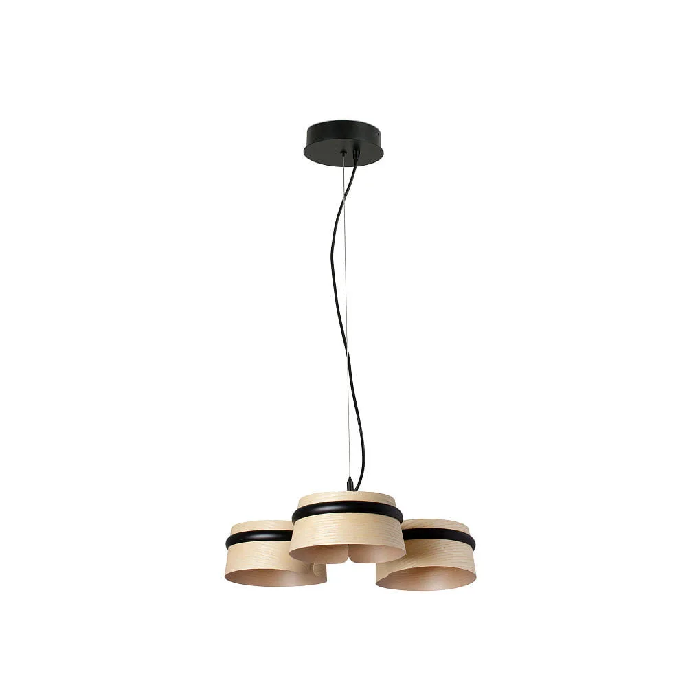FARO BARCELONA Pendant luminaire LOOP 3 flames LED IP20, black matt, ash wood