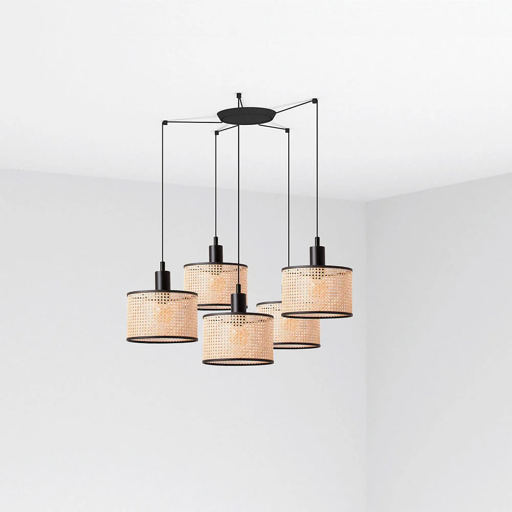 FARO BARCELONA Lampada a sospensione MAMBO a 5 luci E27 IP20, nero opaco 21/21/21