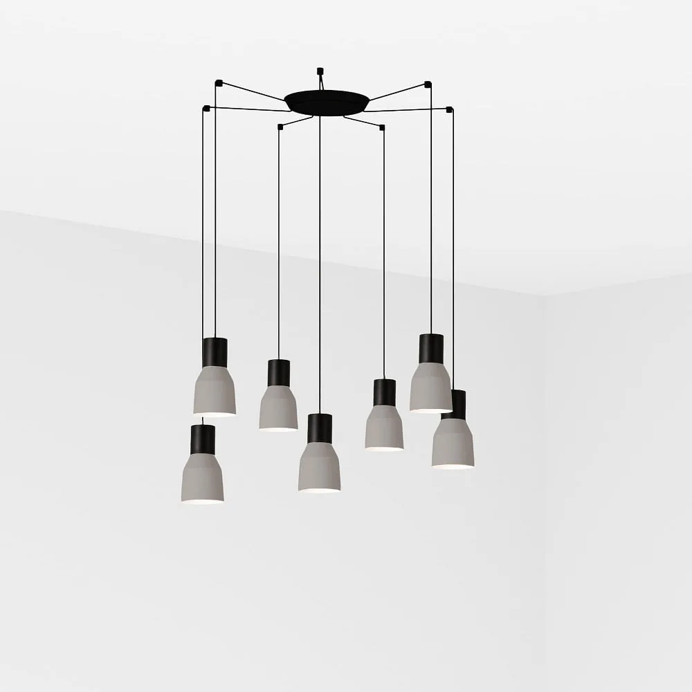 FARO BARCELONA Lampada a sospensione KOMBO a 7 luci E27 IP20, grigio, nero opaco 12∕