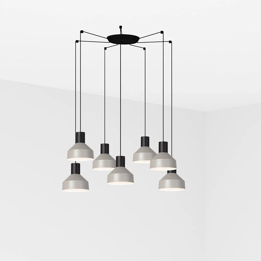 FARO BARCELONA Lampada a sospensione KOMBO a 7 luci E27 IP20, grigio, nero opaco