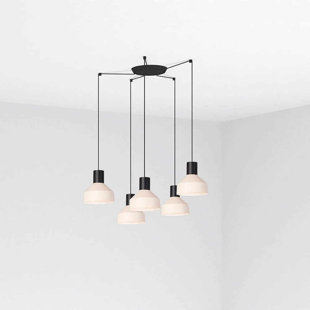 FARO BARCELONA Lampada a sospensione KOMBO a 5 luci E27 IP20, beige, nero opaco