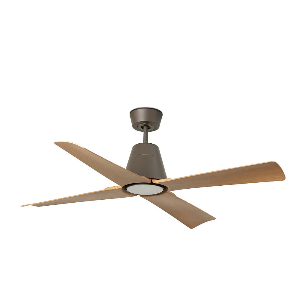 Faro Ventilatore da soffitto TYPHOON M con telecomando IP44, marrone, acero