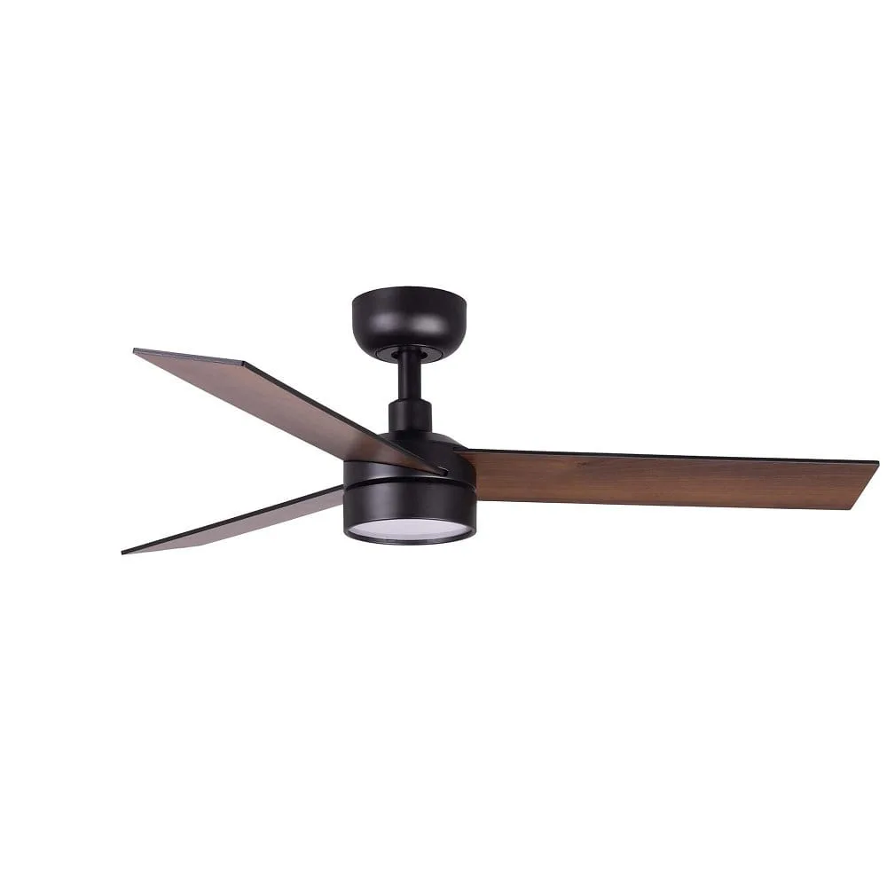 Faro Ceiling fan RUDDER S with remote control IP20, black matt, walnut