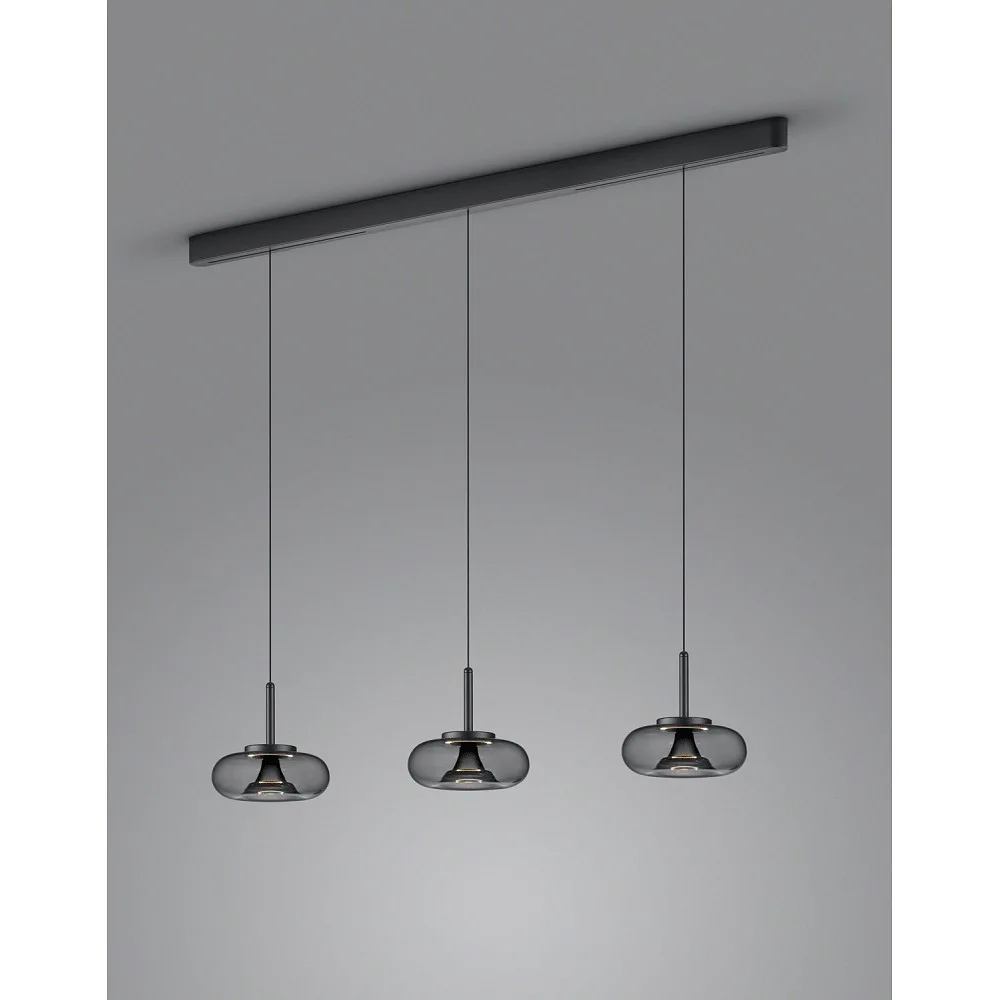 Helestra Pendelleuchte SICA 3-flammig IP20, mattschwarz dimmbar – Grau Schwarz matt