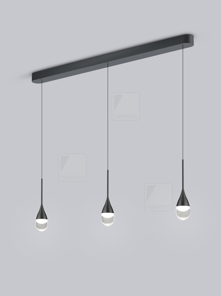 Helestra Pendant luminaire DEEP 3 flames IP20, dimmable – black matt partly satined