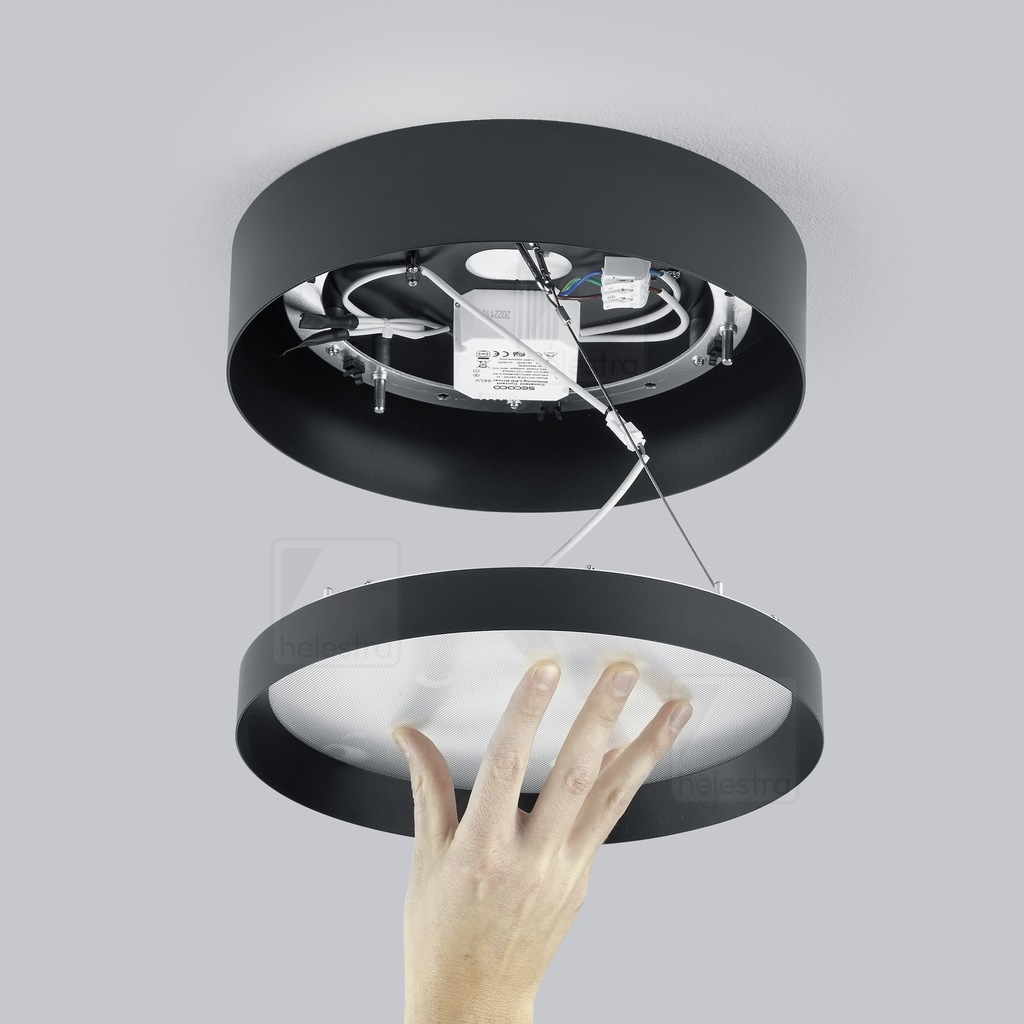 [HEL-15/2415.22-22] Helestra Plafoniera ENIO rotonda IP20, nero dimmerabile, 28 W