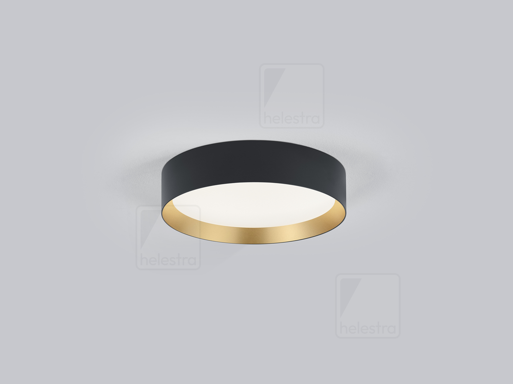 Helestra Plafonnier ENIO rond IP20, or, noir dimmable, 28 W