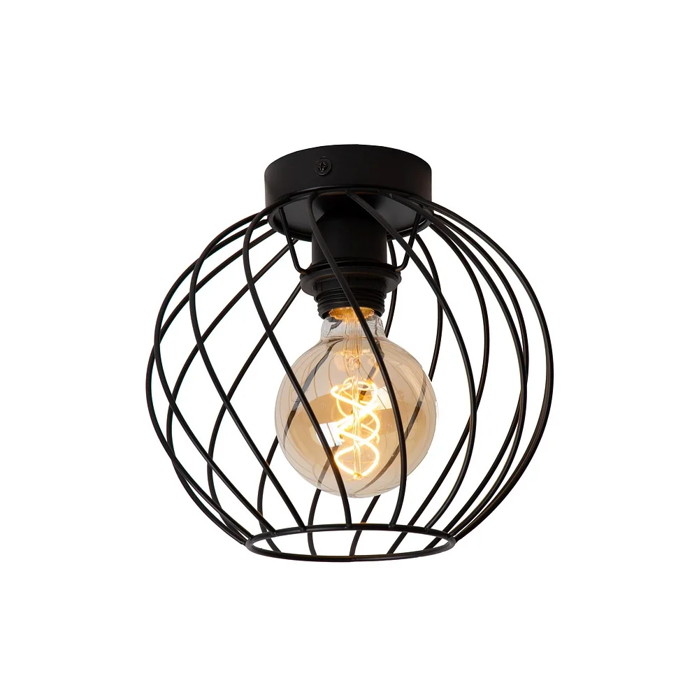[LUC-21128/25/30] Lucide Plafonnier DANZA rond E27 IP20, Schirm-L∕ W∕ H: 25∕ 25∕ 25 cm, Ø∕ L∕ W∕ H: 25∕ 25∕ 25∕ 25 cm, canopy-Ø∕ H: 10∕ 2,5 cm (noir)