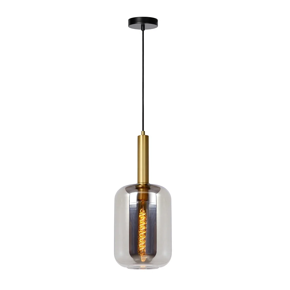 Lucide Suspension JOANET ronde E27 IP20, or mat, laiton, couleur fumée