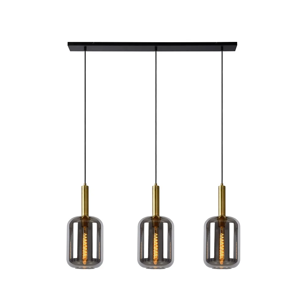 [LUC-45494/03/65] Lucide Pendelleuchte JOANET 3 Flammen, rund E27 IP20, gold matt, Messing, rauchfarben