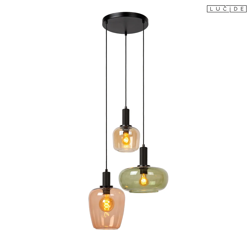 Lucide Pendant luminaire ILONA 3 flames E27 IP20, multicolour, black dimmable