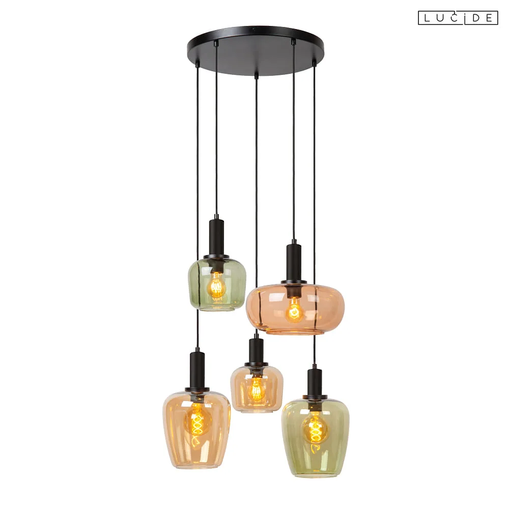Lucide Pendelleuchte ILONA 5 Flammen E27 IP20, multicolour, schwarz dimmbar