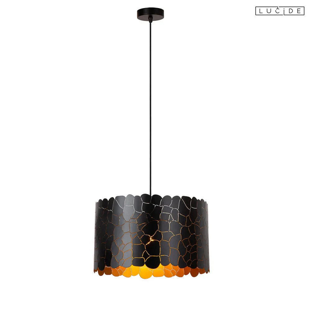 Lucide Pendant luminaire ALMELO E27 IP20, brass, black dimmable