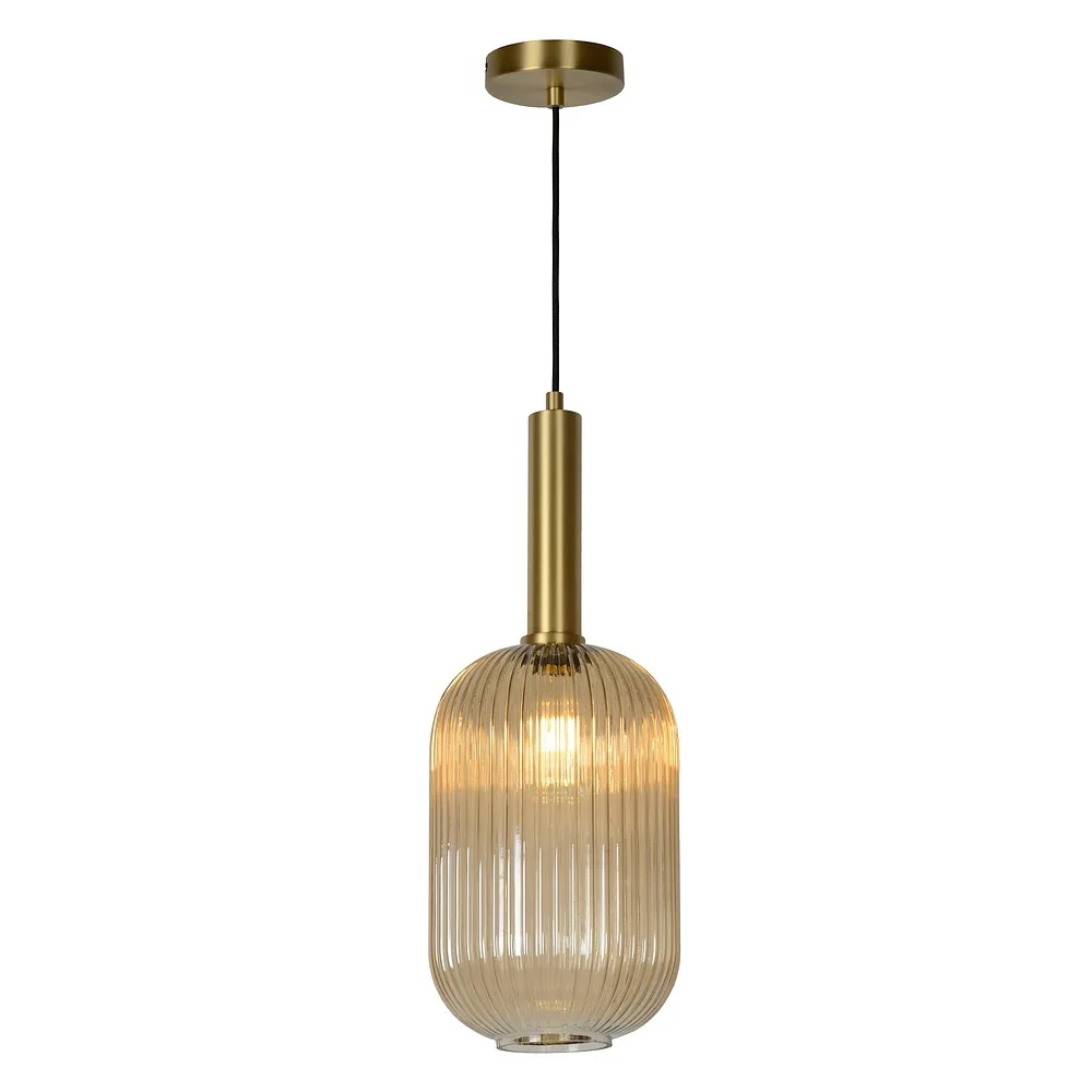 Lucide Pendant luminaire MALOTO cylindrical E27 IP20, amber, gold matt, brass