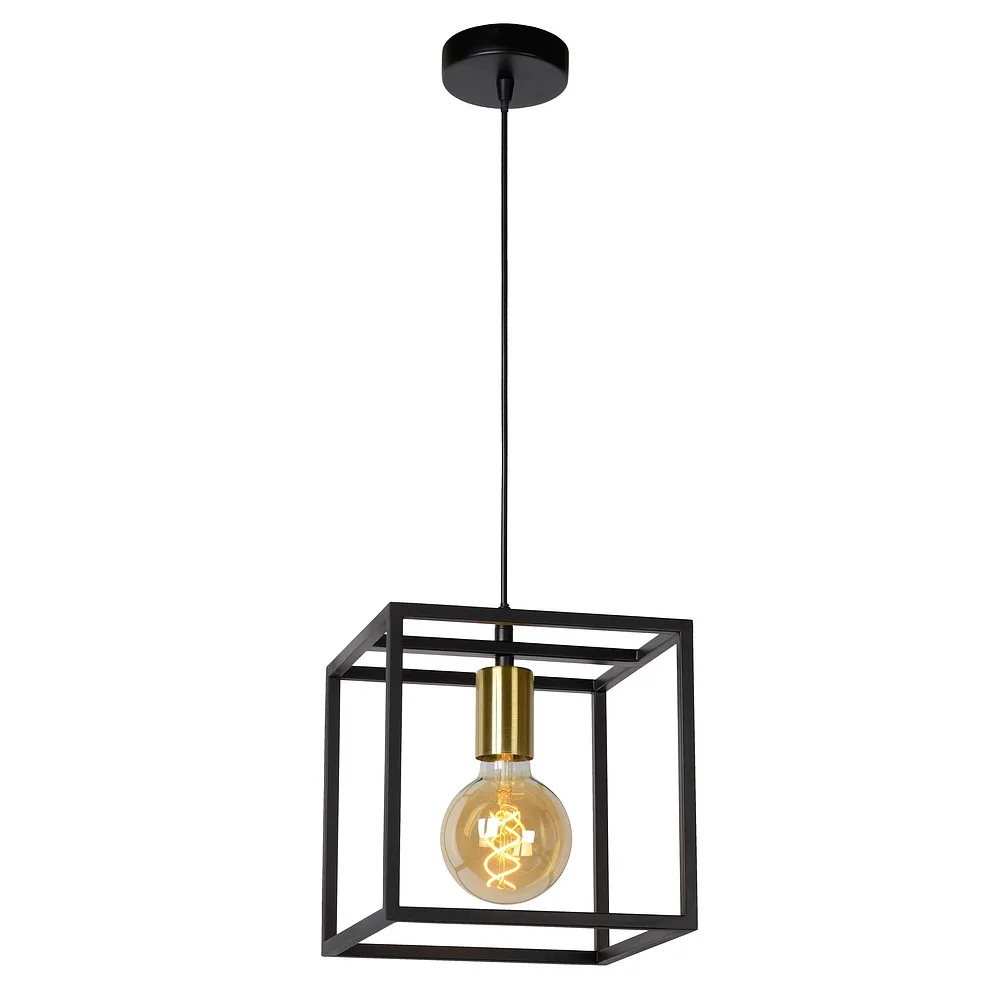 Lucide Lampada a sospensione RUBEN quadrato E27 IP20, oro opaco, ottone, nero dimmerabile