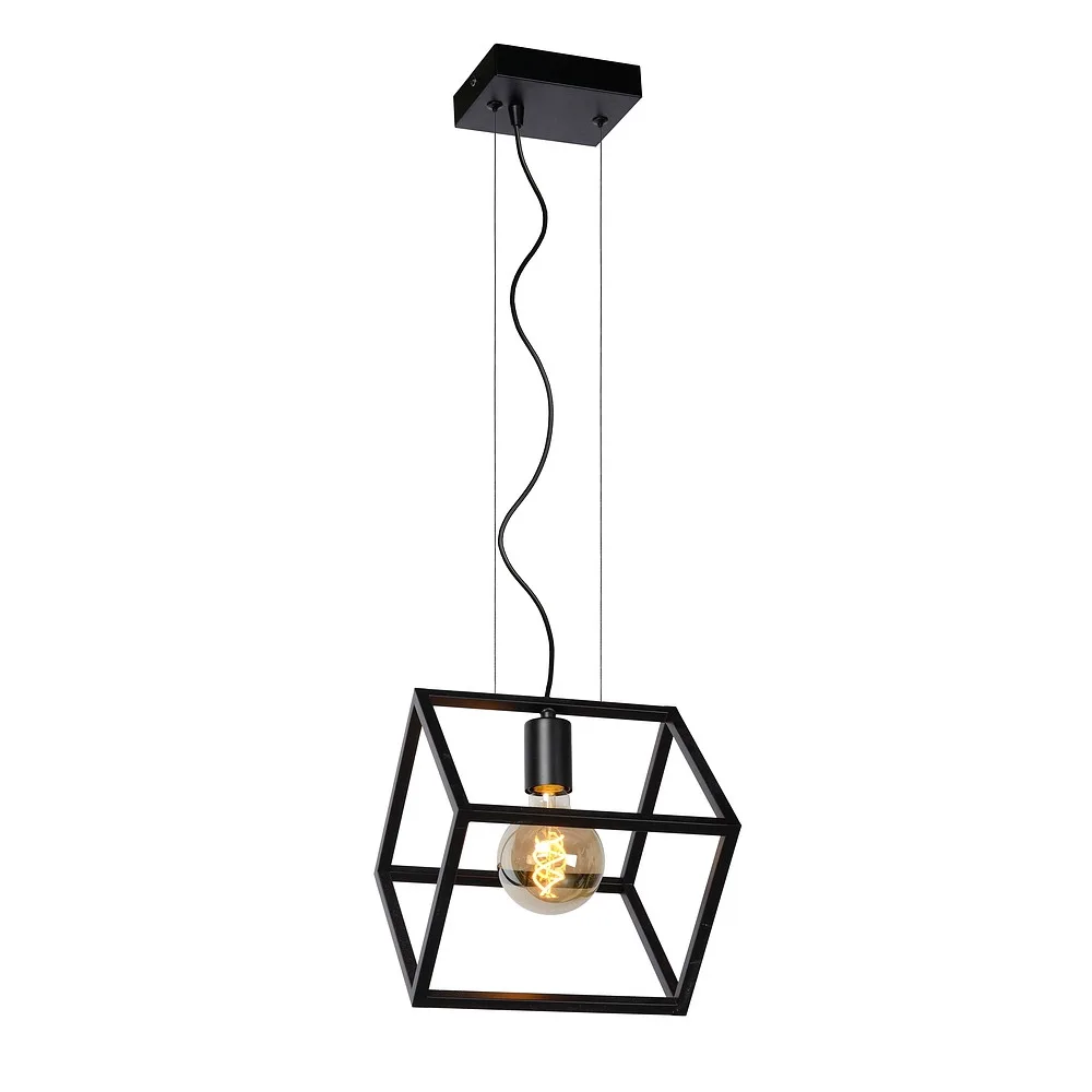 Lucide Pendant luminaire FABIAN square E27 IP20, black dimmable