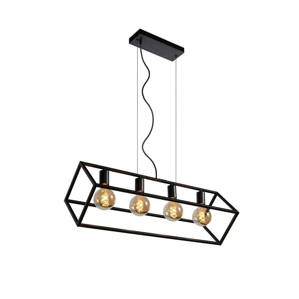 Lucide Pendelleuchte FABIAN 4 flammig, quadratisch E27 IP20, schwarz dimmbar