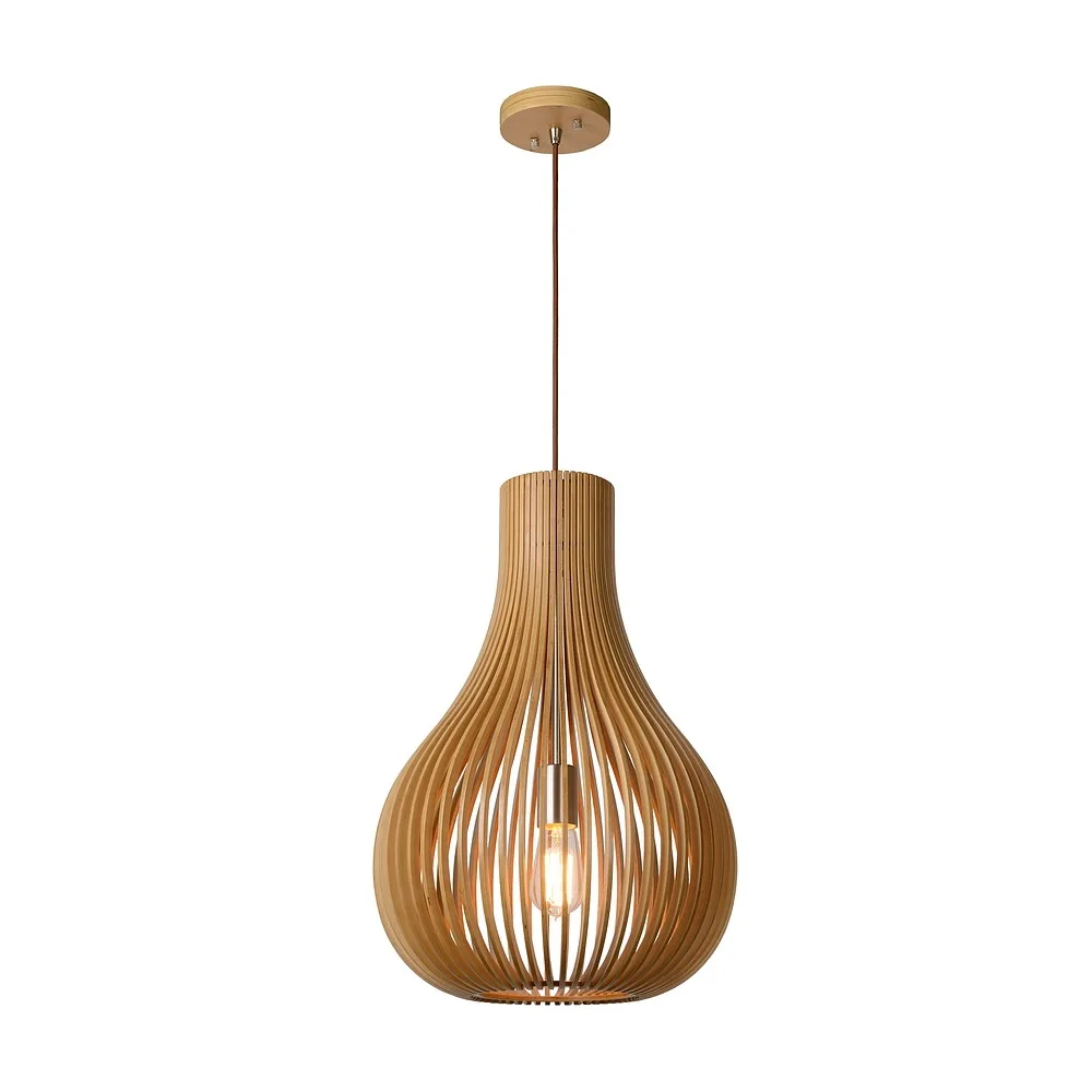 [LUC-01400/38/72] Lucide Lampada a sospensione BODO rotonda E27 IP20, legno dimmerabile